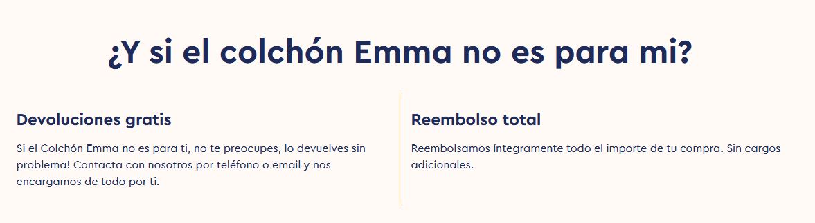 ejemplos de politicas de Devoluciones colchon emma