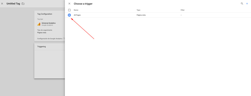 seleccionar triger tag manager