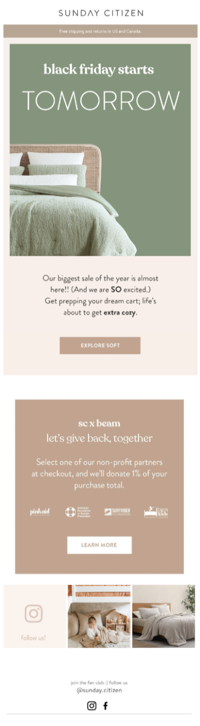Black Friday Email Examples 19. Sunday CitizenS Cozy Black Friday Email black friday email