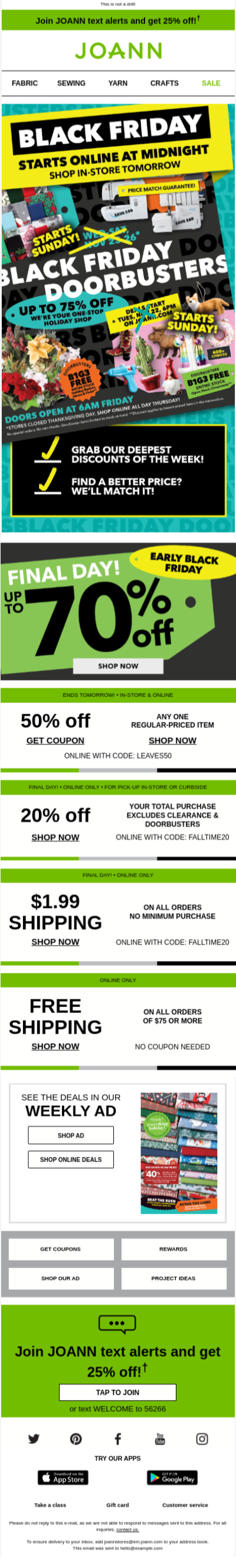 Black Friday Email Examples 9. JoannS Black Friday Announcement Email email marketing black friday
