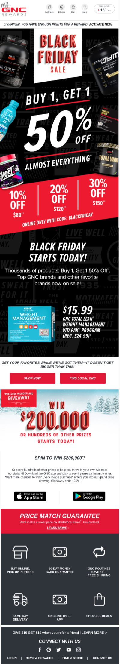 Black Friday Email Examples GNCS BOGO Black Friday Email black friday email design