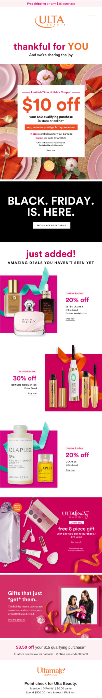 Black Friday Email Examples UltaS Thanksgiving Black Friday Announcement Email black friday emails