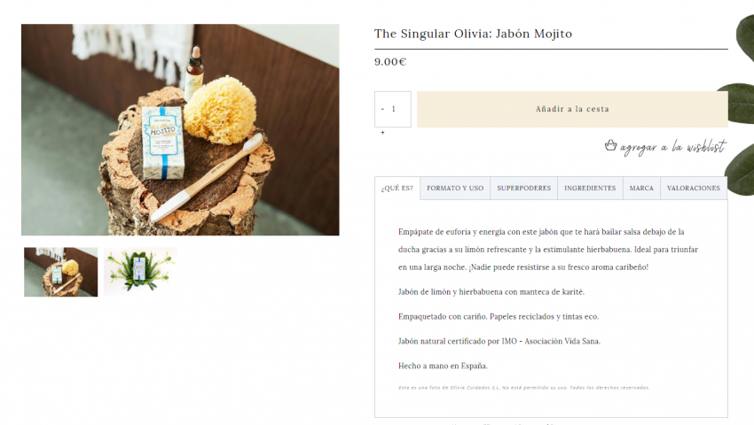 Storytelling en ficha de producto The Singular Olivia e1548105416659
